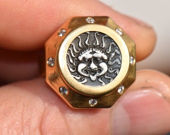 Protection Talisman 21ct. Gold Ring with Diamonds and authentic ancient Greek Gorgon-Medusa Coin. Magical Amulet Ring.  Hermetic