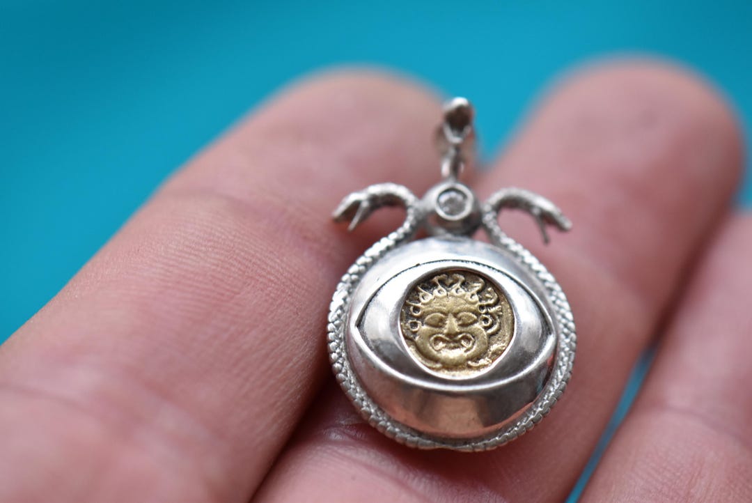 Medusa Gorgon Rosette protective ancient Greek coin earring Sterling Silver