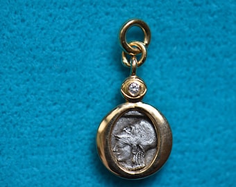 SOLD! Athena Medallion Authentic Ancient coin Diamond 21k Gold