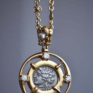 RESERVED! Apollo Medallion 21 ct. Gold Ancient Coin Diamonds