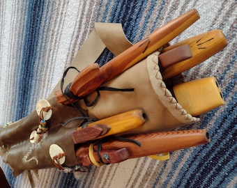 Multiple Flutes Leather Quiver Carrying Bag