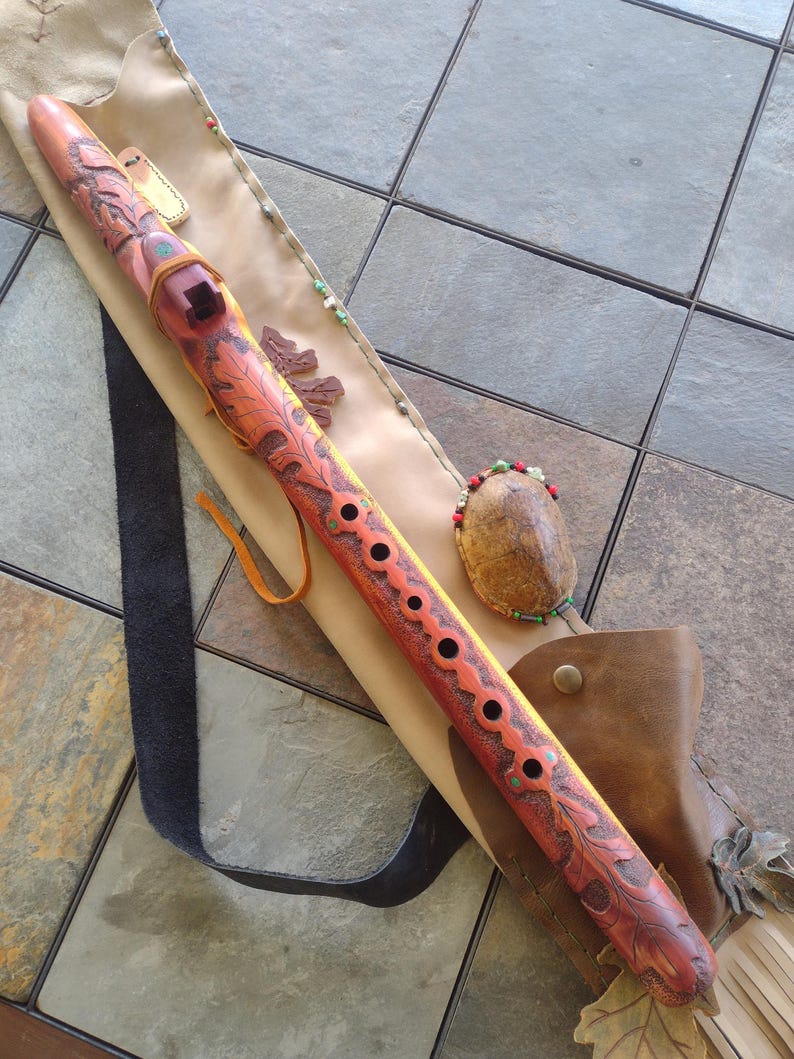 Custom Flute Instruments Leaves Oak Leaf Motif Key of F Native American Style Heart Chakra Reiki Flute ...