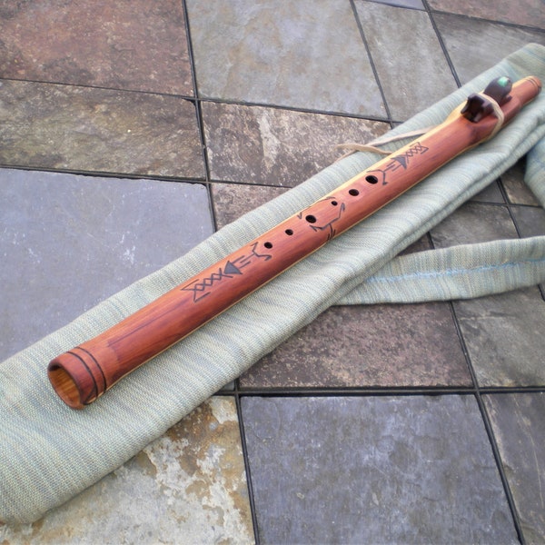 Red Cedar Native American Style Flute and Cloth Carrying Pouch Bag