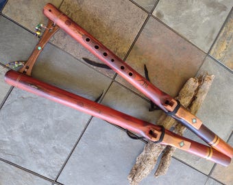 A Frame Key of G Native American Style Drone Flute and Cloth Bag