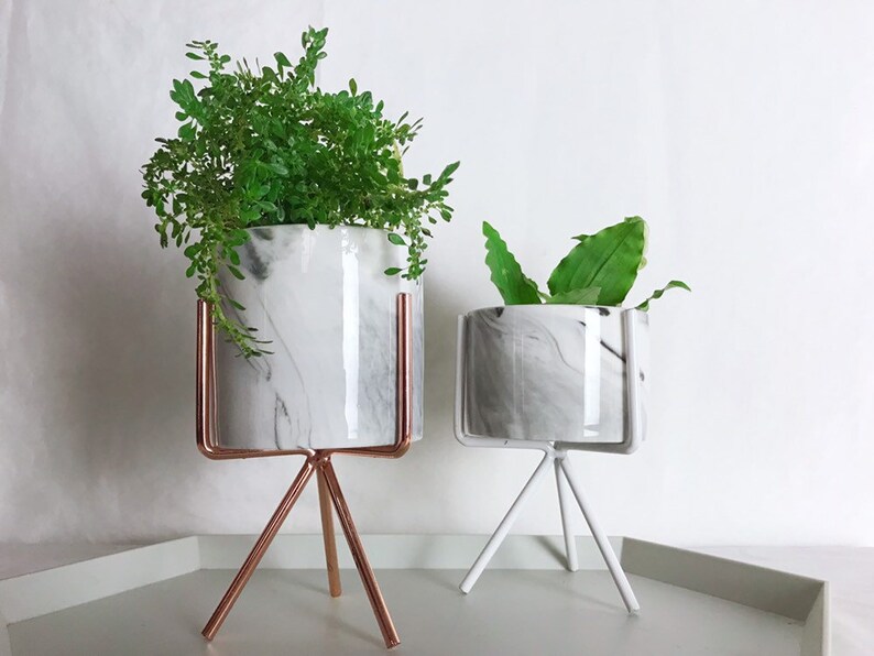 Marble Succulent Planter With Metal Gold Stand Small Modern Etsy