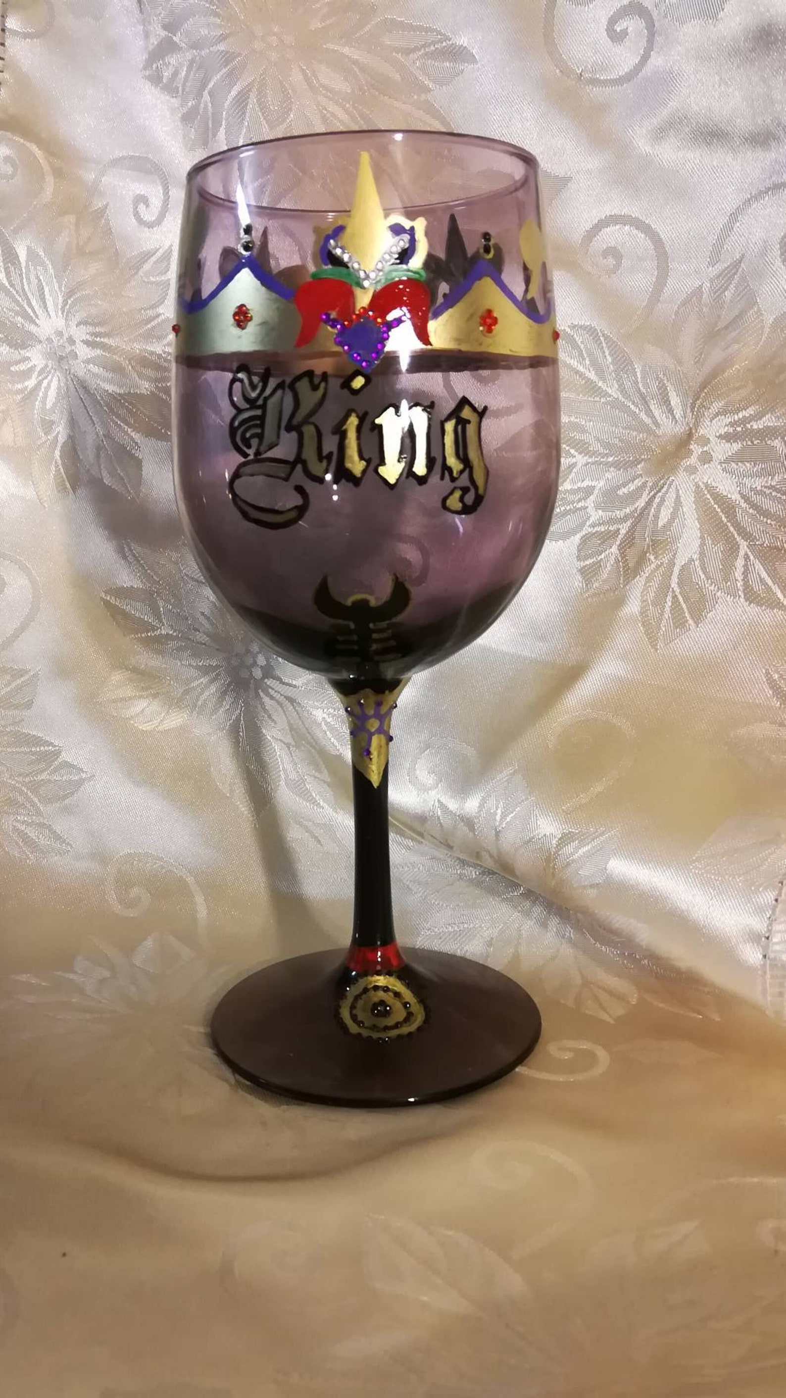 Hand Painted King Wine Glass With Crown Etsy