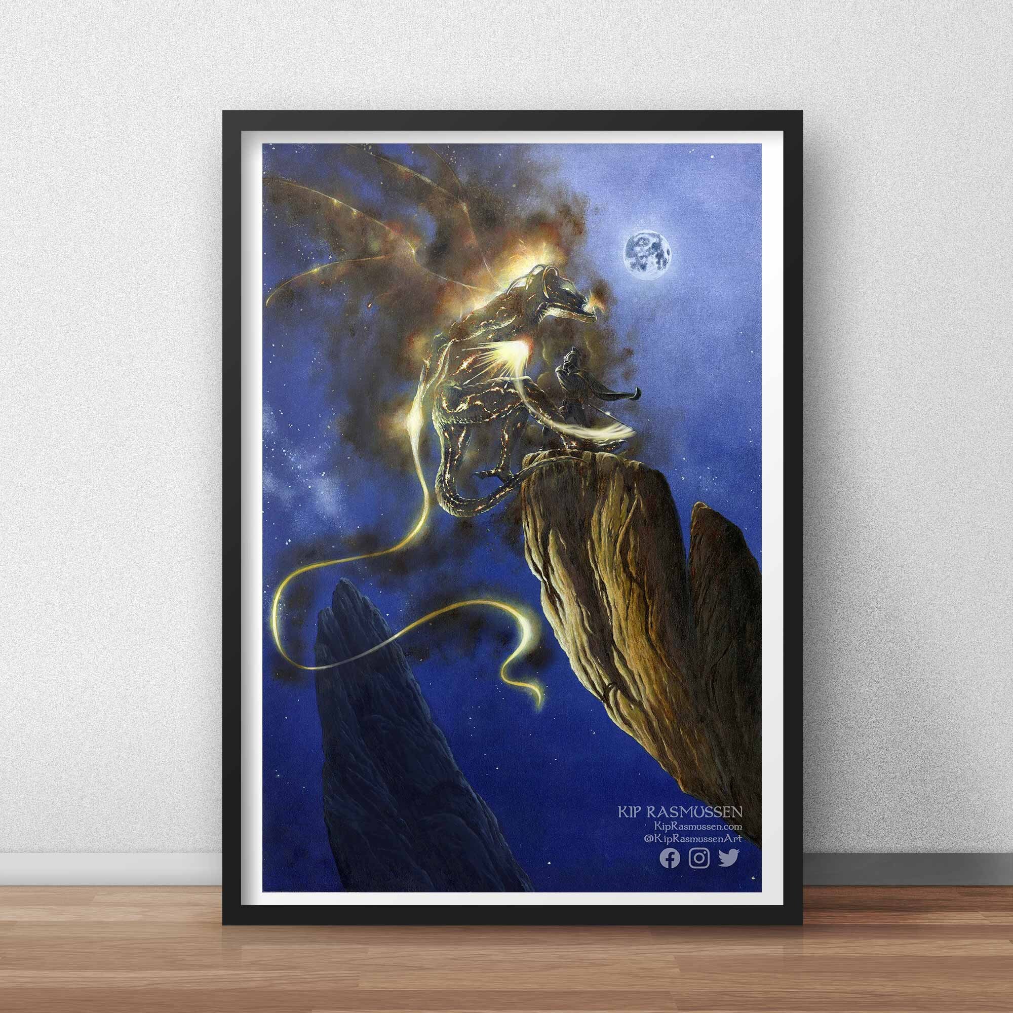 Tolkien Art Print, The Lord of the Rings, The Hobbit, The Silmarillion: Glorfindel Duels a Balrog of Morgoth