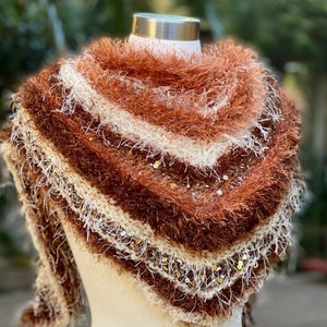 Multicolor Hand knitted triangular shawl, Knitted Shawl, Glamour Wrap, Wedding Knit wrap, Knitted Neckerchief Triangle Handkerchief