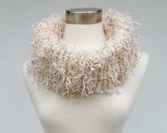 Beige thick and textured knit infinity scarf for Winter. Christmas gift for her.