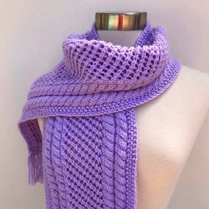 Knit Purple Scarf. Lace braided scarf. Handmade scarf. Gift for her. Christmas present. Warm scarf. Birthday gift. Winter accessories.