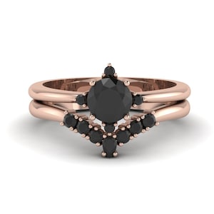 Black Onyx Engagement Ring Set Wedding Band Set Vintage Antique Bridal Ring Set Art deco Halo Ring Milgrain Anniversary Promise Ring Set