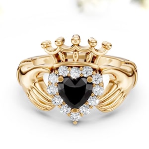 Black onyx claddagh ring celebrating love and friendship birthday gifts for her elegant Irish claddagh rings for women anniversary gifts