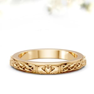 Claddagh Straight Band Ring Irish Engagement Ring for Women Claddagh Wedding Ring, Wicca Ring Promise Ring Celtic Knot Eternity Vintage Ring