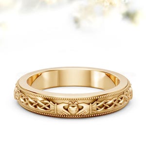 Claddagh Straight Band Ring Irish Engagement Ring for Women Claddagh Wedding Ring, Wicca Ring Promise Ring Celtic Knot Eternity Vintage Ring