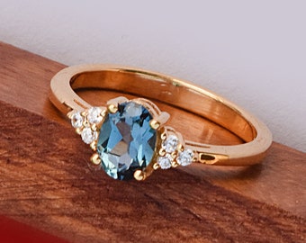 Natürliche London Blauer Topas Verlobungsring Hochzeit Ring Geburtstag Geschenk Blauer Edelstein, Geburtstagsgeschenk, Oval Ring, Vintage Ring, Brautring