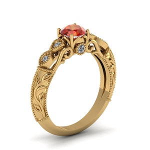 Vintage Madeira Citrine Engagement Ring November Birthstone Solitaire Ring Promise Rings Anniversary Gift Best Friend Birthday Gifts for Her