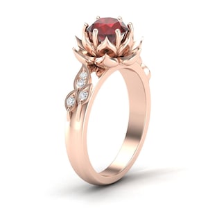 Natural garnet engagement rings, unique flower ring, gifts for her christmas, birthday gifts for her, wedding ring, red gemstone ring