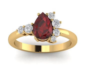 Garnet Engagement Ring Vintage 14K Yellow Gold Vermeil Ring Promise Ring Elegant Anniversary Birthday Gift For Her Art Deco wedding gifts