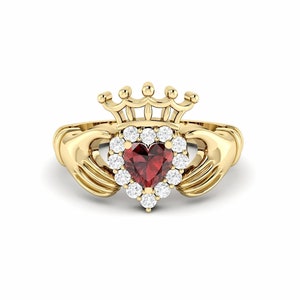 Garnet Claddagh Ring Engagement Ring Wedding Ring Heart Love Friendship Promise Rings for women Vintage Irish Ring Birthday Gifts For Her