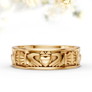 Claddagh Band Ring, Irish Engagement Ring for Women, Claddagh Wedding Ring, Wicca Ring, Promise Ring Celtic Vintage Ring, Anniversary Gift