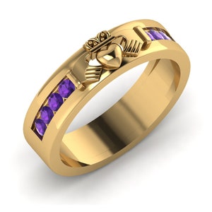 Amethyst Claddagh Band Ring Claddagh Ring Engagement Ring Irish Dainty Ring Irish Friendship Ring, Wedding Ring Promise Ring Ireland Ring