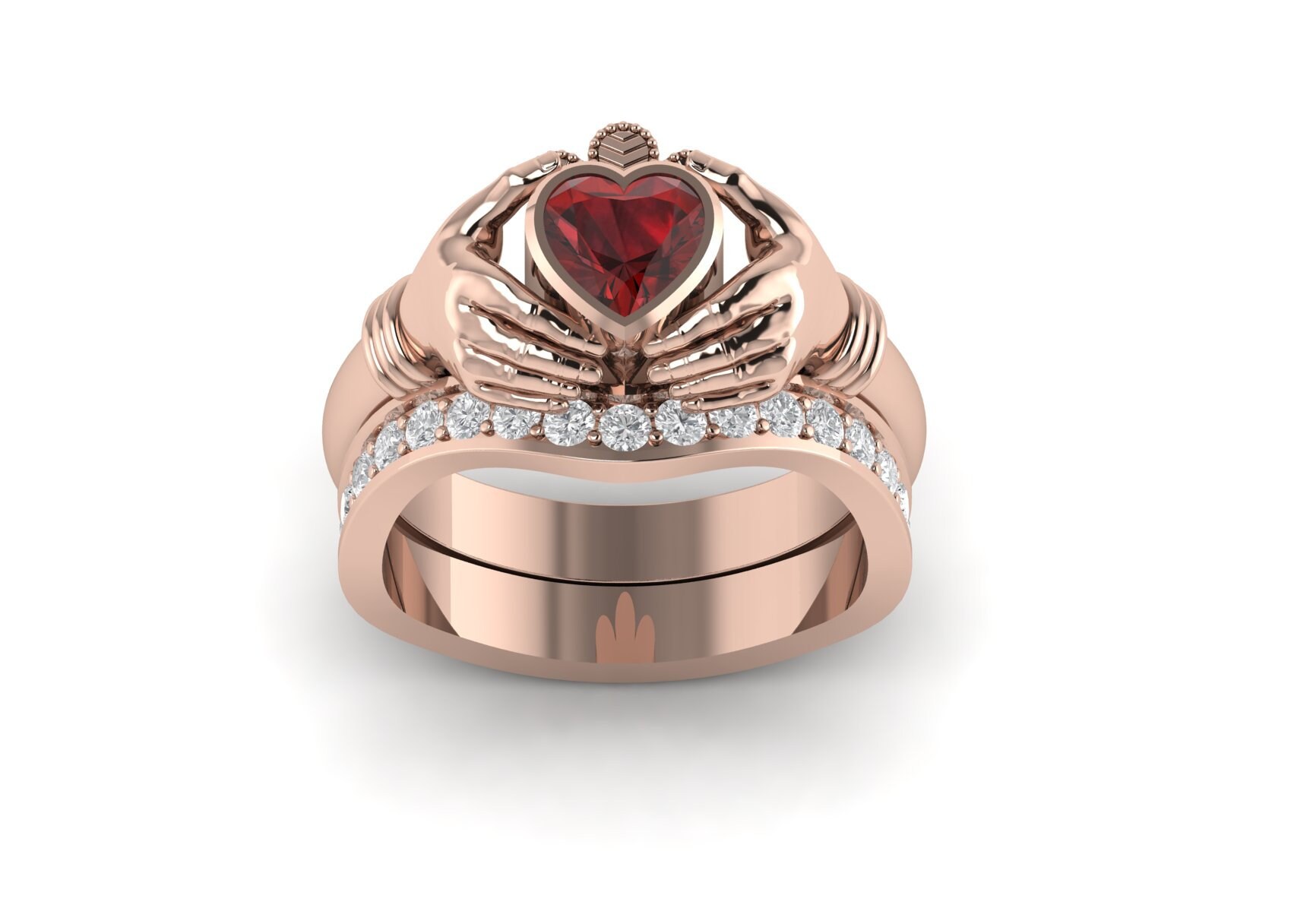 Claddagh Ring Set Engagement Wedding Ring Set Heart Etsy