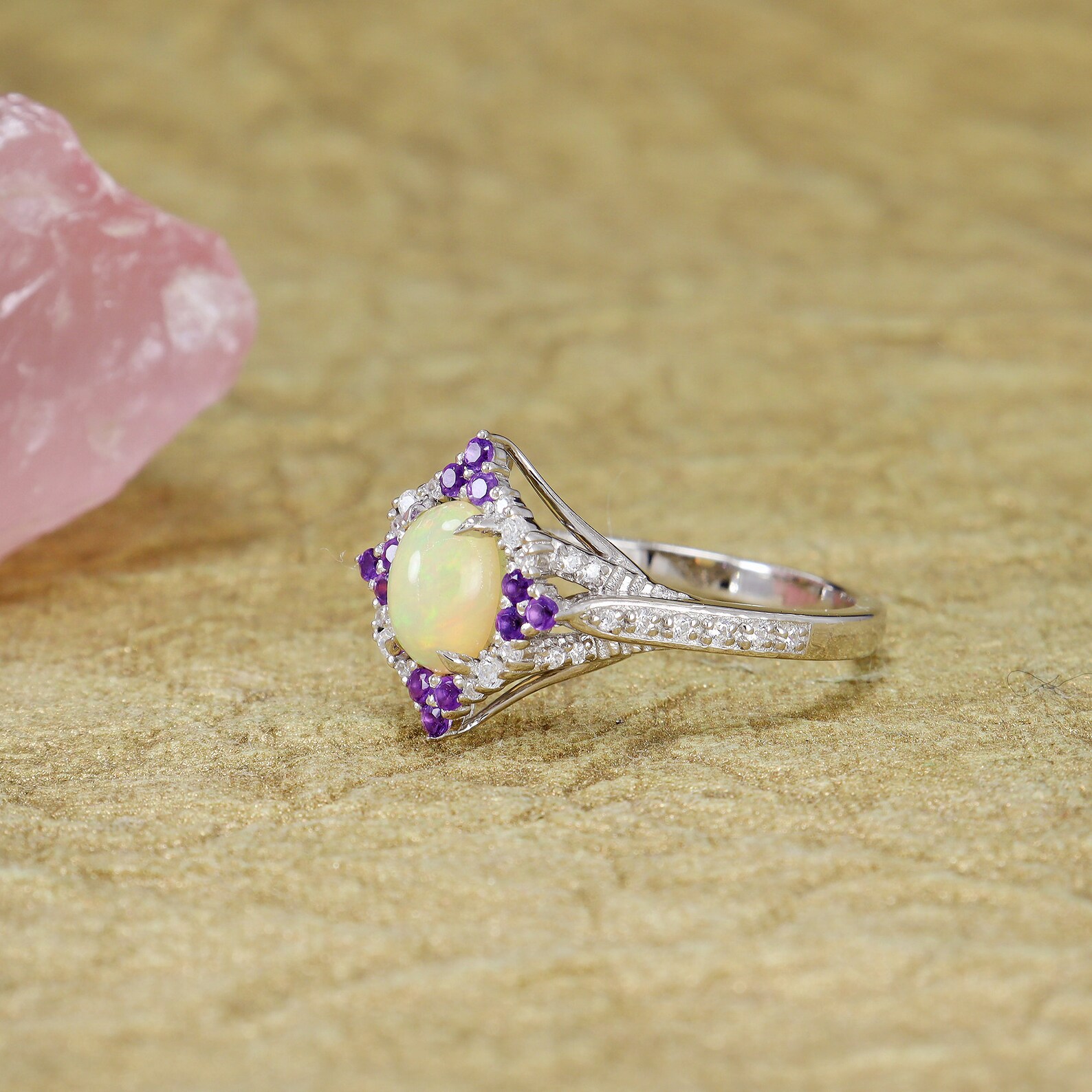 Opal Engagement Ring Amethyst Promise Ring October Birthstone Etsy