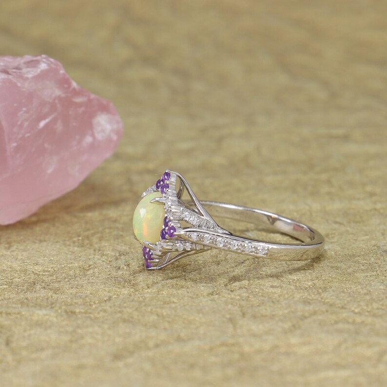 Opal Engagement Ring Amethyst Promise Ring October Birthstone Etsy