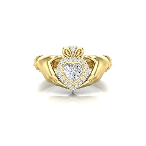 Claddagh Band Ring, Irish Engagement Ring for Women, Claddagh Wedding Ring, Irish Ring, Promise Ring Celtic Moissanite Anniversary Gift