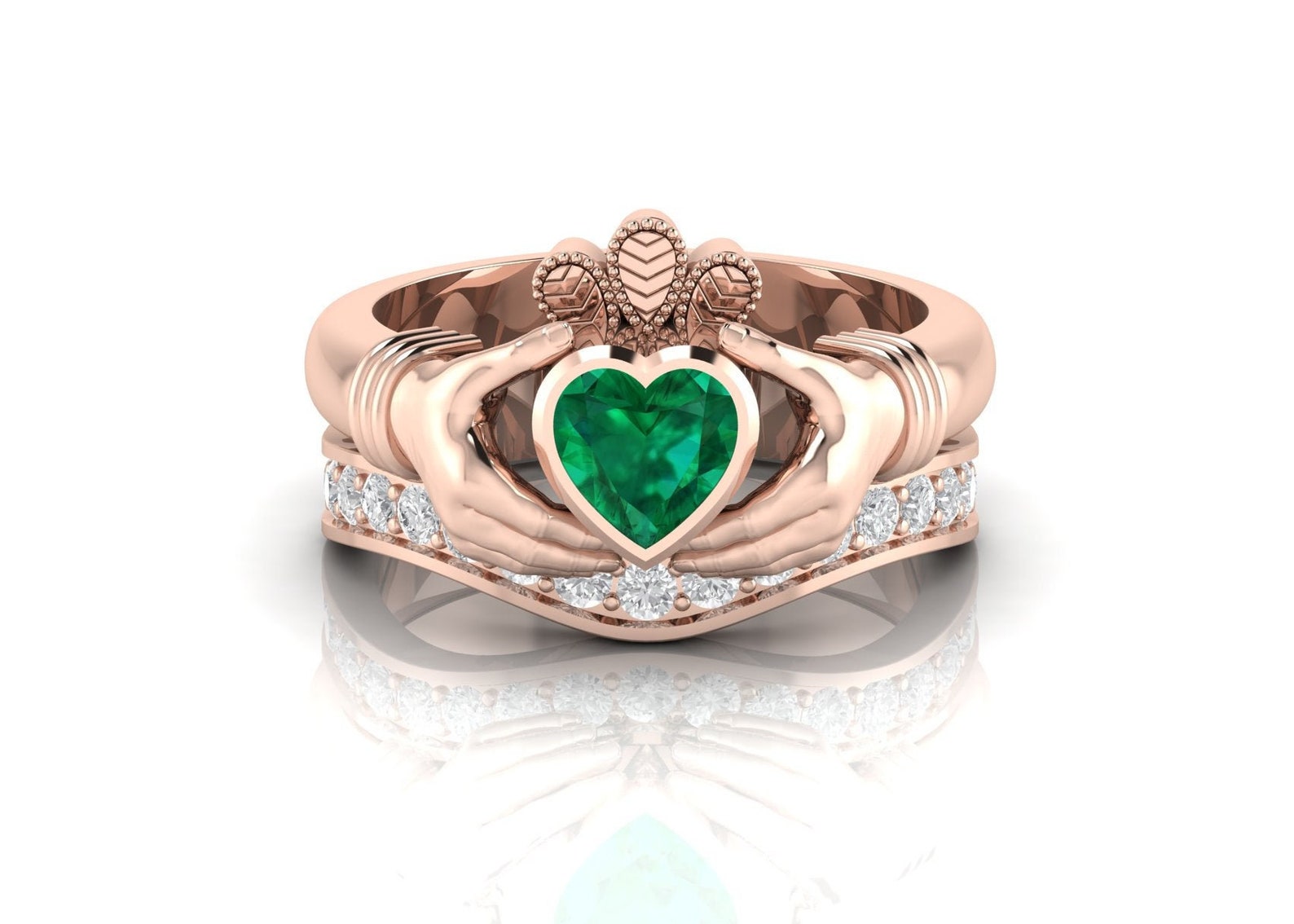 Emerald Claddagh Ring Set Lab Created Emerald Engagement