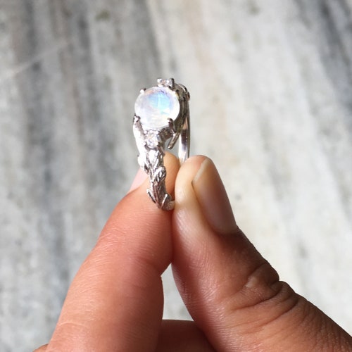 Vintage Natural moonstone Ring Leaf Engagement Promise Ring Birthstone Ring Elegant Art Deco Ring shops anniversary gift birthday gift for her