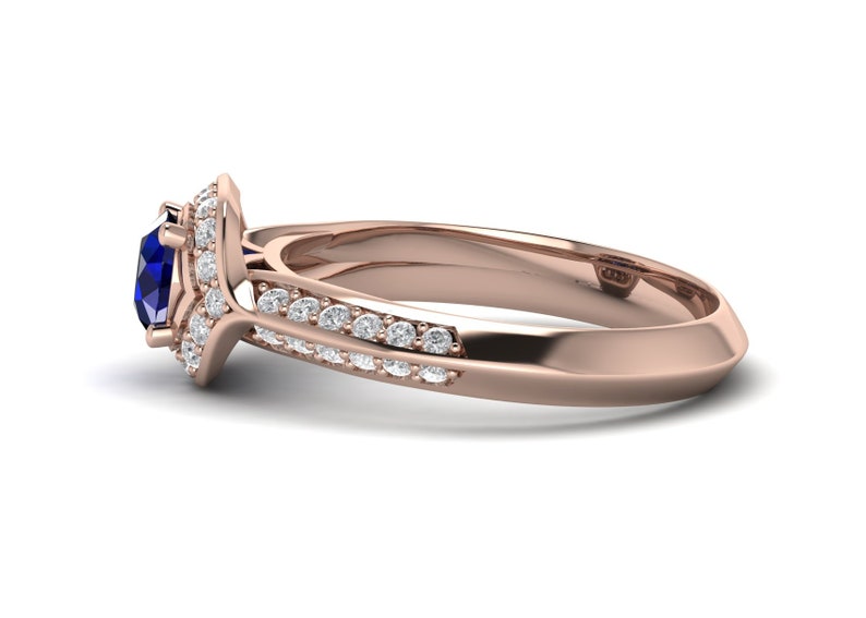 Blue Sapphire Engagement Ring 14k Solid Gold Bridal Art Deco Wedding Ring Promise Ring for Women Vintage Anniversary Birthday Gift For Her
