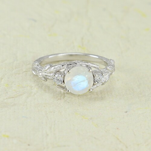 Vintage Natural moonstone Ring Leaf Engagement Promise Ring Birthstone Ring Elegant Art Deco Ring shops anniversary gift birthday gift for her