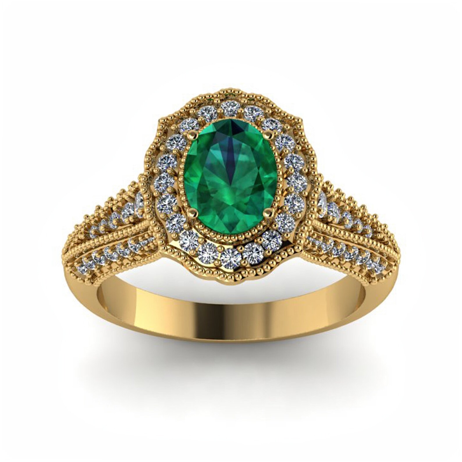 Emerald Engagement Ring Lab Created Green Gemstone Ring Etsy