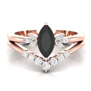 Black Onyx Wedding Ring Set Black Stone Wedding Ring Black Solitaire Ring Set Black Onyx Ring In Rose Gold Black Onyx Engagement Ring Set