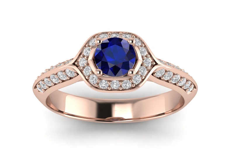 Blue Sapphire Engagement Ring 14k Solid Gold Bridal Art Deco Wedding Ring Promise Ring for Women Vintage Anniversary Birthday Gift For Her