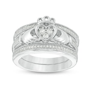 Claddagh Bridal Set Ring Irish Friendship Ring, Wedding Ring Set Promise Ring Claddagh Birthday Gift for Best Friend 3 Ring Set Gift for Her