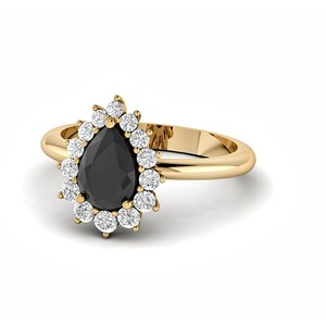 Vintage Black Onyx Engagement Ring Pear Shaped Dark Black Onyx - Etsy
