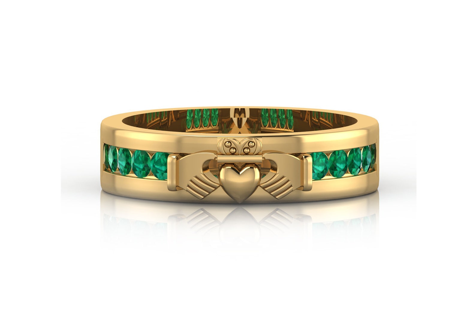 Emerald Claddagh Band Ring Claddagh Ring Engagement Ring Irish Etsy