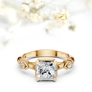 Vintage Moissanite Engagement Ring Unique Cluster Diamond Wedding Bridal Promise ring Anniversary Gift for Her Solitaire Ring for Women