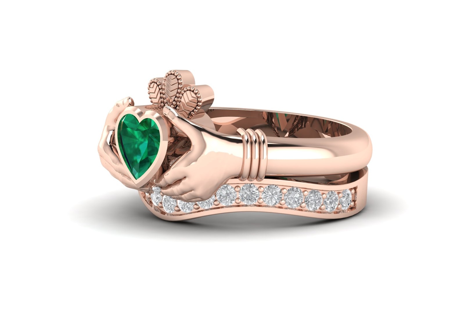 Emerald Claddagh Ring Set Lab Created Emerald Engagement