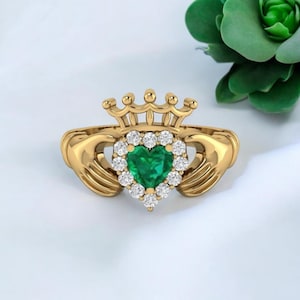 Emerald Claddagh Ring Lab Created Emerald Engagement Rings Wedding Ring Love Friendship Promise Ring Irish Claddagh Ring Birthday Gifts
