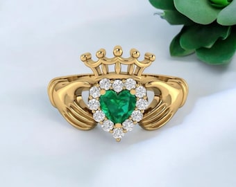 Smaragd Claddagh Ring Lab erstellt Smaragd Verlobungsringe Hochzeitsring Liebe Freundschaft Versprechen Ring irischer Claddagh Ring Geburtstagsgeschenke