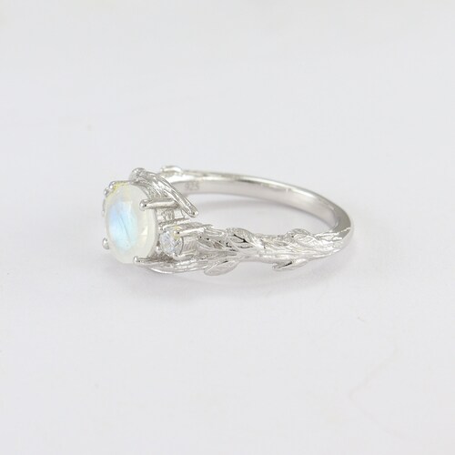 Vintage Natural moonstone Ring Leaf Engagement Promise Ring Birthstone Ring Elegant Art Deco Ring shops anniversary gift birthday gift for her
