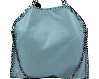 Stellar Falabella Large Blue Chain Tote Cross-Body Woman Vegan Bag