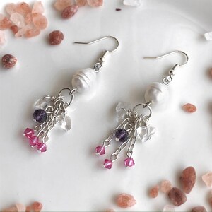 Pink Dangle Earrings with Baroque Pearls and Pink Swarovski Crystals, Valentine's Day Gift for Girlfriend, Pink Earrings, Chic Earrings image 8