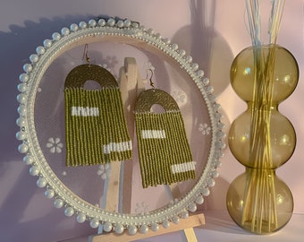 Hammered Brass and Seed Bead Earrings