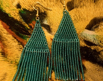 Transparent emerald green beaded earrings