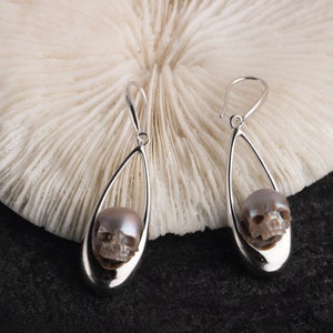 Skull Carved Pearl Earrings for Women Drop Shape Freshwater Pearl Earrings Gift for Women Mother of Pearl Handmade Elegant Earrings