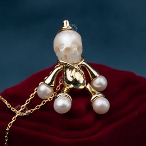 skull pearl doll shape freshwater pearl silver necklace for aniversary gift hand engraving unique present for wedding